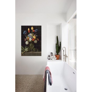 IXXI: sistema de decoración mural "Bodegón con alcachofas, flores y recipientes de vidrio"