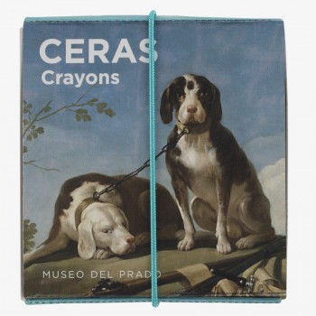 Caja de seis ceras de colores "Perros en traílla"